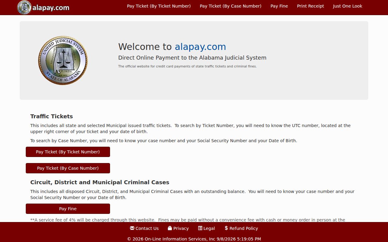 Autauga County warrant lookup payment route on the Alabama court portal