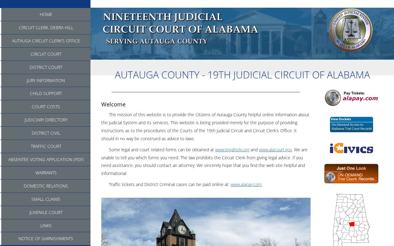 Autauga County courthouse used for warrant and court record questions