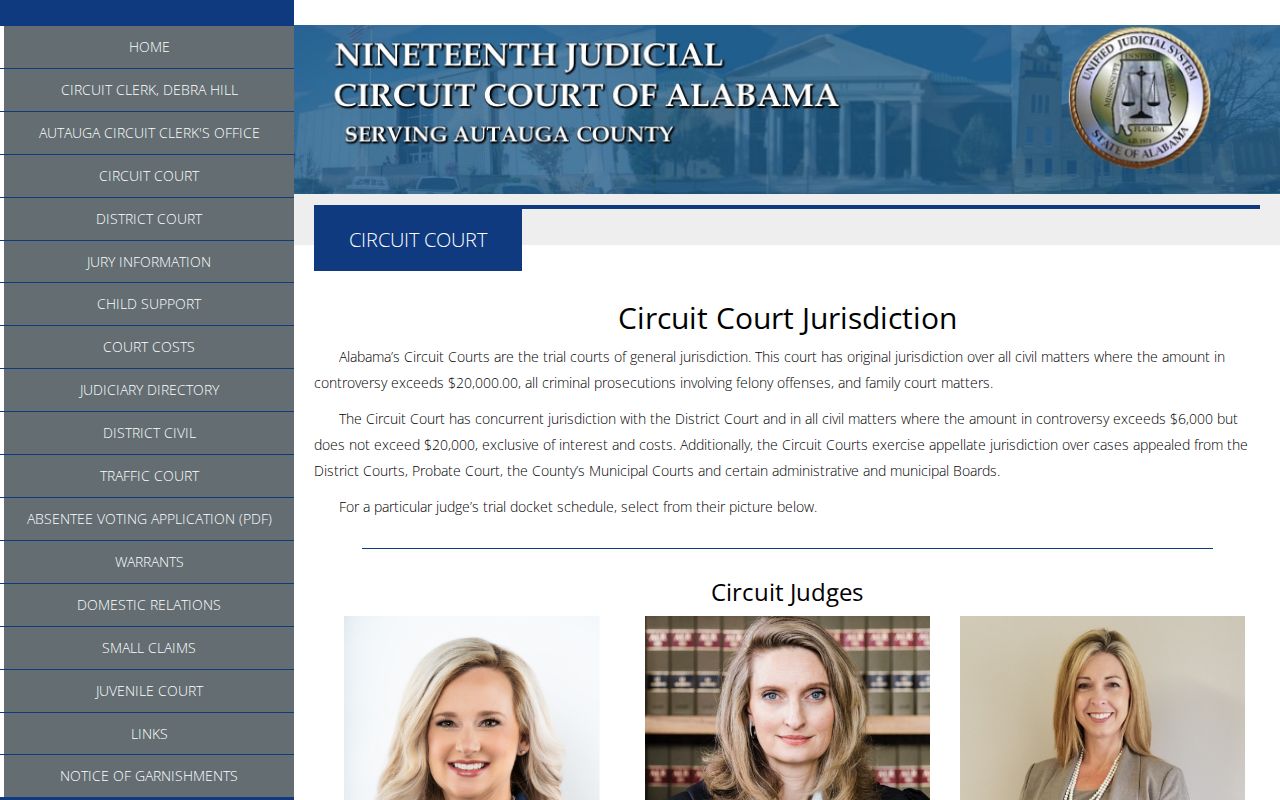 Autauga County Circuit Court page for felony outstanding warrants