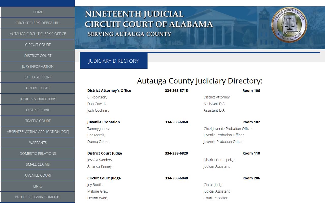 Autauga County judiciary directory for confirming outstanding warrants