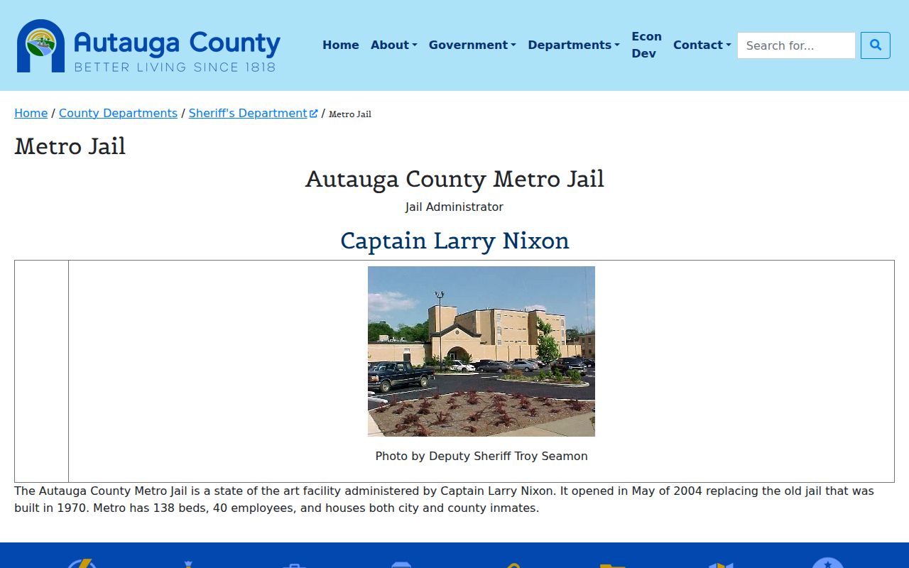 Autauga County Metro Jail page related to outstanding warrant processing