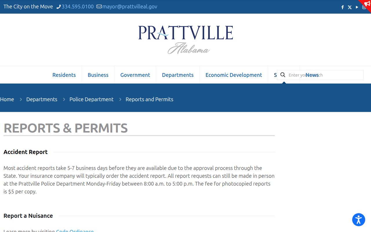 Autauga County arrest warrant context on the Prattville Police reports page